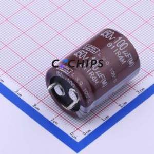 ตัวเก็บประจุแบบอิเล็กโทรไลต์อะลูมิเนียมแบบ Snap-in รุ่น ELXQ451VSN101MP30S ชนิด Through-hole (THT) ขนาด D22xL30 มม. 100uF 20% 450V 10 มม. - Product Image 1