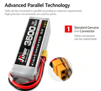 Batterie Lipo RC 4S 14,8V 3500mAh 75C à décharge élevée pour drone FPV, avion à aile fixe, bateau RC CE FCC ROHS