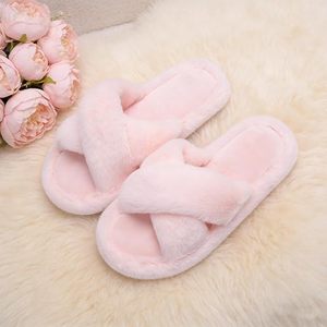 XIXITIAO Dames Pantoffels met Kruisband, Pluche, Stijlvolle Open Teen <span class=keywords><strong>Slippers</strong></span> voor Binnen en Buiten - Product Image 1