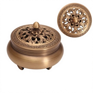 Bronze Incense <b>Burner</b> With Floral Cutout Lid <b>For</b> Religious Use Home Office Decor Incense Holder On Sale - Product Image 1