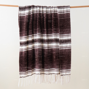 Couverture en chenille personnalisée avec franges à pompons, style bohème rayé, marque privée, décoration rustique pour la maison, idéale pour un cadeau <span class=keywords><strong>de</strong></span> pendaison <span class=keywords><strong>de</strong></span> crémaillère - Product Image 1