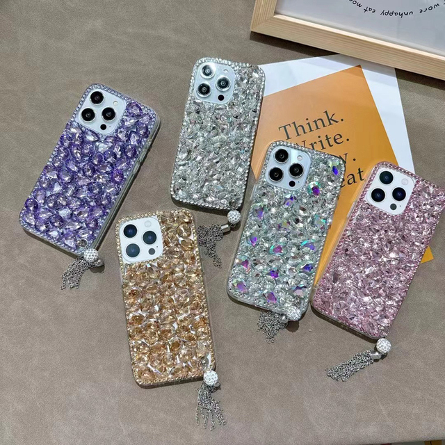 15pro Max Bling Diamond Tassel Phone case for iphone 14pro Max Glitter Sparkle Crystal Rhinestone Luxury Tassel Phone case