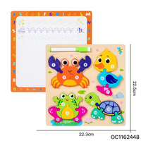 Jouets éducatifs précoces pour bébés, puzzle en bois d'animaux à assortir, jeu de puzzle 3D avec animaux marins et tableau de dessin effaçable