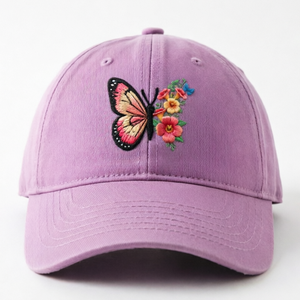 หมวกเบสบอลปักลายผีเสื้อ หมวกเบสบอล 6 แผง  ตกแต่งด้วยหัวเข็มขัดโลหะปรับได้  สำหรับทุกเพศ  ผ้าฝ้ายเนื้อนุ่ม - Product Image 1