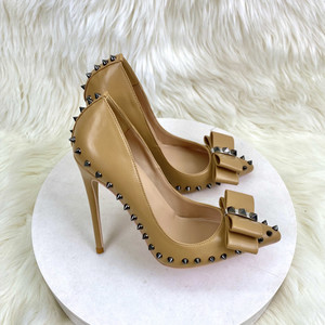 Nouvelles Chaussures à Talons Hauts pour Femme, Style Socialite, à Enfiler, avec Nœud et Rivets, Talon Aiguille Pointu 8 cm/12 cm, Collection Automne, Vente en Gros pour le Commerce International - Product Image 1