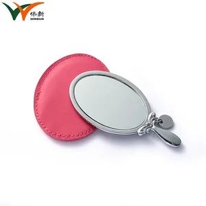 Étui en PU au détail fantaisie moderne vanité poche compacte mini miroir ovale de poche ensemble avec poignée