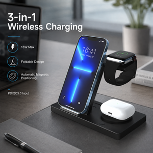 แท่นชาร์จไร้สายแบบพับได้ รองรับการชาร์จโทรศัพท์และนาฬิกา 15W พร้อมแท่นวางโทรศัพท์ - Product Image 3