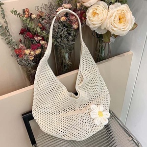 Bolso Tote de Ganchillo de Poliéster con Diseño Floral, Estilo Bohemio, Abierto, para Playa, Verano, Compras, Venta al Por Mayor - Product Image 2