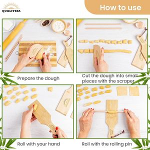 Set per Gnocchi con Utensili per Impastare - 2x Palette, 2x Rulli e 1x <span class=keywords><strong>Tagliapasta</strong></span>, Strumenti in Bambù per Modellare la Pasta - Product Image 2