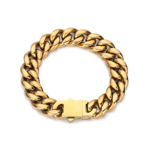 Wholesale Gold Plated Stainless Steel Men's Chunky Square <strong>Cuban</strong> Chain Bracelet Fine Link Party Wedding Gifts - Product Image 5