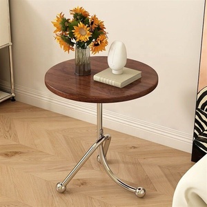 Table basse d'angle moderne minimaliste de style nordique <span class=keywords><strong>en</strong></span> acier inoxydable avec plateau <span class=keywords><strong>en</strong></span> bois de cerisier pour salon, côté canapé, mini table de chevet - Product Image 1