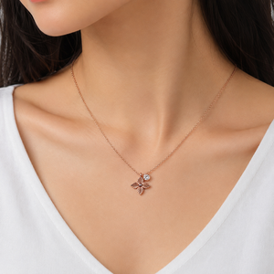 Collier pendentif fleur en acier inoxydable, zircone, couleur or rose, placage sous vide or 14 carats, chaîne réglable 40 cm - Product Image 5