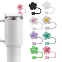 Couvre-pailles en silicone réutilisable, écologique, lavable, anti-poussière, 10 mm, motif fleur de cerisier, pour pailles en silicone décorées de fleurs mignonnes