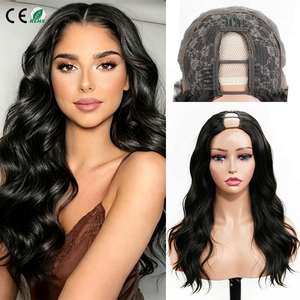 Wholesale V Part U Part Wigs Handmade No Leave Thin Part Indian Hair <b>Body</b> <b>Wave</b> Curly Medium Length Remy Hair Natural Color - Product Image 1
