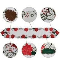 OWENIE – chemin de Table en velours avec broderie Poinsettia rouge de noël, avec fleurs et tapis de Table pour le dîner