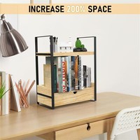 Support de rangement de bureau à deux couches en bois massif avec tiroir pour la collection de livres de table basse de cuisine ou d'outils à double niveau