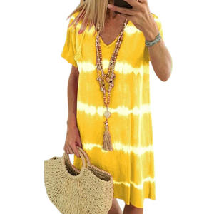 <span class=keywords><strong>Vestido</strong></span> Casual de Verano, Estilo Bohemio, Color Liso Brillante, Estampado Tie Dye, Corte Holgado, Cuello en V, Manga Corta, <span class=keywords><strong>Vestido</strong></span> Midi para Vacaciones en la Playa - Product Image 2