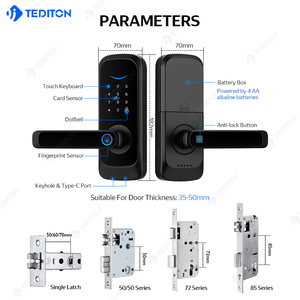 Tediton ล็อคประตูอัจฉริยะดิจิตอล, ล็อกประตูอัจฉริยะไร้สายไร้สายไร้กุญแจล็อกลายนิ้วมือล็อกประตูอัจฉริยะสำหรับประตูหลัก - Product Image 2