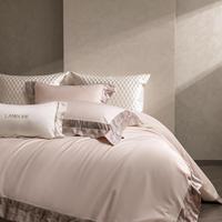 Parure de lit de luxe 4 pièces en coton égyptien 800TC, couette jacquard patchwork rose, draps de lit