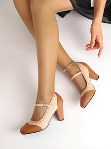 Chaussures habillées pour femmes, tendance mode des années 1950, bout rond, fermeture à bride à la cheville, PU, talons hauts de 7 cm, pour un usage quotidien - Product Image 4