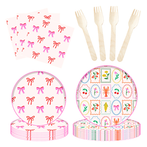 Kit de Décoration de Table pour Fête d'Anniversaire d'Enfant DAMAI, Nœud Rose, Assiettes en Papier Jetables, Bannière, Nappe, Ensemble de Vaisselle de Fête - Product Image 1