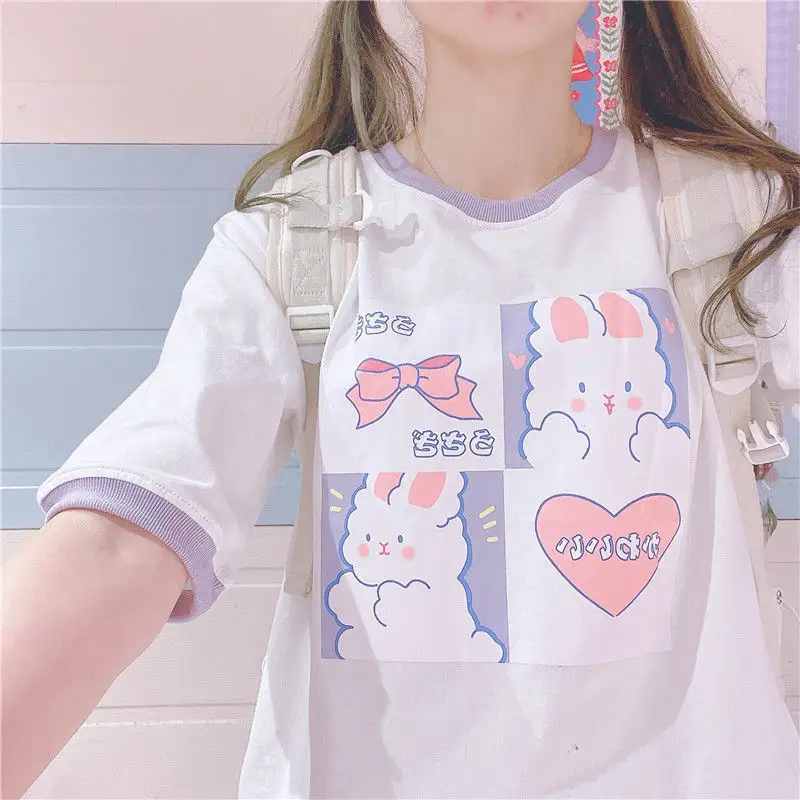 Kawaii Oversized Grafische T-Shirts Vrouwen 2024 Streetwear Japanse Stijl Schattige Print Top Mujer Fashion Alt Kleding T-Shirt