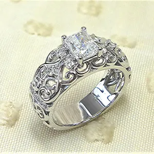 CAOSHI 2021 Hollow Carved Rings Lady Girls Radiant Cut Shiny Zircon Rings Sumptuous Silver Wedding Rings Vintage