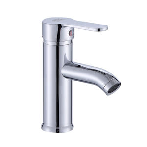 Grifo de lavabo de un solo orificio de acero inoxidable, moderno, de montaje en cubierta, con una sola manija, de curva baja, para agua fría y caliente. - Product Image 1
