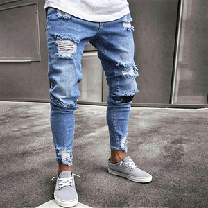 Jeans de Lápiz con Rotos para <span class=keywords><strong>Hombre</strong></span> Pantalones Casuales de Mezclilla Fina Vaqueros Clásicos para Joven de Corte Ajustado y Estilo Desgastado - Product Image 5