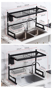 Estante de acero inoxidable DD041 al por mayor, soporte negro para vajilla, estantería para fregadero, organizador de utensilios de cocina con drenaje - Product Image 2