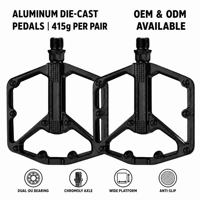 Pédales de vélo de montagne et de route en alliage d'aluminium haute résistance, double coussinet DU, 127x116mm, plateforme antidérapante, noir, 415g/paire