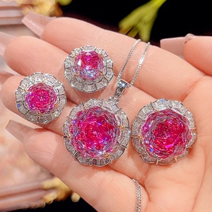 Vente en gros usine – Parure de bijoux de mariage en cuivre écologique avec zircon taille rose 16-10MM pour des mariages glamour - Product Image 3