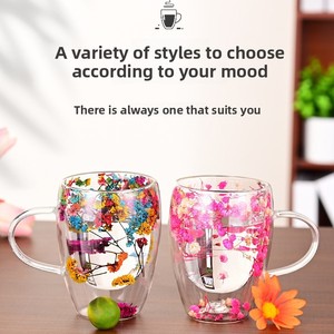 Nuevo Vaso <span class=keywords><strong>de</strong></span> <span class=keywords><strong>Agua</strong></span> Moderno <span class=keywords><strong>de</strong></span> Vidrio <span class=keywords><strong>de</strong></span> Borosilicato <span class=keywords><strong>de</strong></span> Alta Calidad, Taza <span class=keywords><strong>de</strong></span> Doble Capa con Asa <span class=keywords><strong>de</strong></span> Flores Secas para Uso en el Hogar y la Oficina - Product Image 2