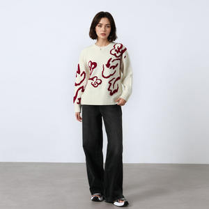 Pullover in lana 100% con stampa astratta <span class=keywords><strong>da</strong></span> donna OEM ODM a manica lunga elegante maglione girocollo rosso e bianco per l'inverno - Product Image 2