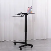 Kantor Kolom Tunggal Pneumatik Tinggi Adjustable Duduk Berdiri Workstarion Ponsel Komputer Cart Meja dengan Roda Keyboard Tray