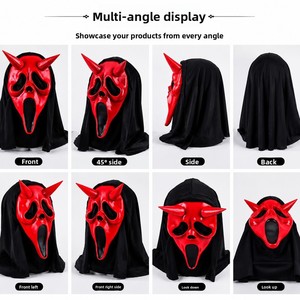 Máscara de Fantasma con Cuernos de <span class=keywords><strong>Diablo</strong></span> Rojo, Inspirada en Películas de Terror, Máscara de Scream con Capucha Negra para Cosplay de Halloween y Accesorios para Casas Encantadas - Product Image 5