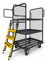 Carro de Recolección de Pedidos de Acero Galvanizado de Alta Resistencia con Escalera de 3 Peldaños, Plataforma de Manipulación de Materiales para Almacén, OEM ODM