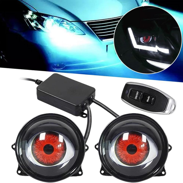Misun 12V Car LED Lens Demon Eye Eagle Light Dynamic Large Headlight 3-Inch Universal Modification for Car/Motor