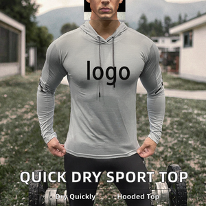 Hauts actifs pour hommes taille américaine Chemise de sport à capuche à séchage rapide pour l'entraînement en plein air, la course, le fitness et la pêche 95% polyester et 5% élasthanne - Product Image 2