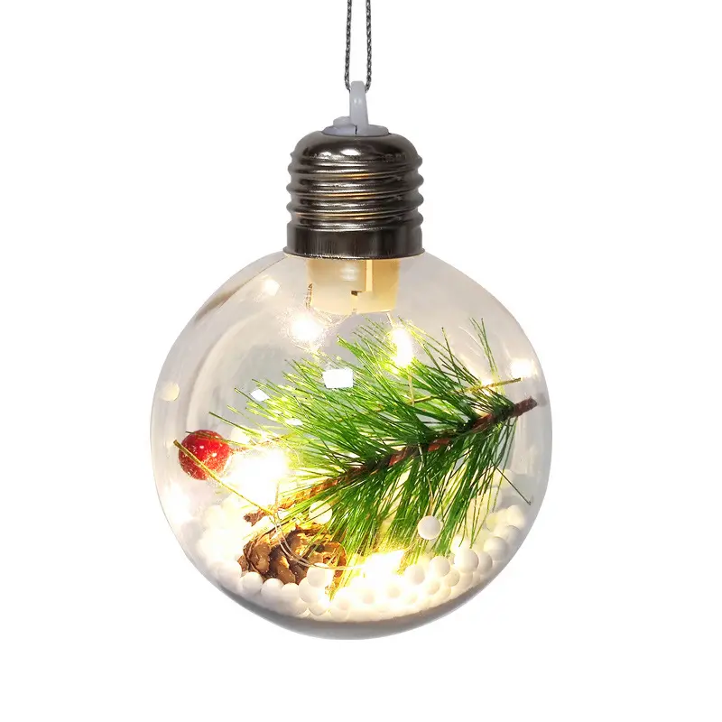 2024 Longstar vente chaude décorations de noël 8CM boule de noël arbre de noël pendentif PVC acrylique lumineux boule transparente