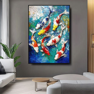 Grande decorazione per la casa fatta a mano in acrilico Fengshui moderna pittura cinese 3D Koi pesce arte della parete per il soggiorno - Product Image 2