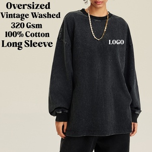 T-<span class=keywords><strong>shirt</strong></span> à manches longues 100 % coton 400 g/m² épais, personnalisable avec logo, effet <span class=keywords><strong>vintage</strong></span> délavé, coupe oversize à épaules tombantes, vierge, vente en gros - Product Image 2
