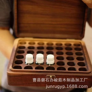 Wooden Essential Oil Storage <b>Box</b> Flip Top Organizer Round Hole Aromatherapy <b>Makeup</b> Lipstick Perfume <b>Box</b> Retro Style Shandong - Product Image 3