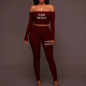 Wholesale Long Sleeve Two Piece <b>Set</b> Off Shoulder Elegant Two Piece <b>Set</b> Autumn Fitness Two Piece - Product Image 4
