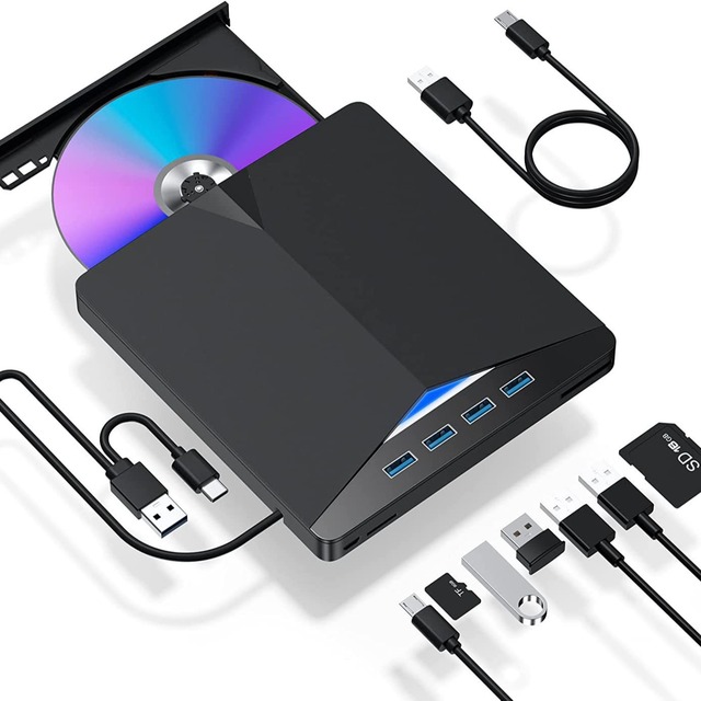 New Ultra-Thin USB 3.0 & Type-C External DVD Burner with TPEC Card Reader Writer External DVD Driver