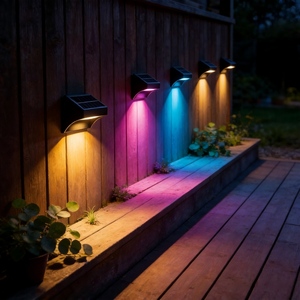 Solarbetriebene Wasserdichte Außengarten-Zaun-Wandleuchte mit 10 Farben RGB Warm/Kaltweiß Lichtsensor Wiederaufladbare Batterie - Product Image 1
