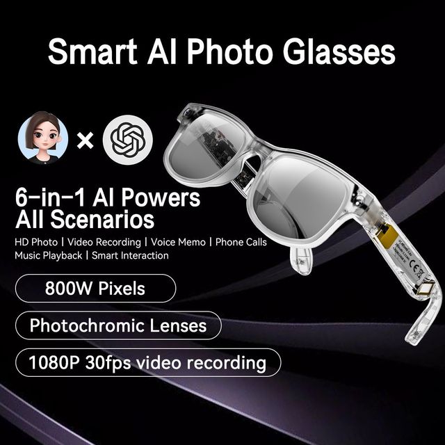 AI Smart Glasses with 8MP Camera Video Recording 100+ Languages Translation Sunglasses Bluetooth Call Music Play Men Women