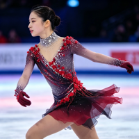 Robe de patinage artistique à manches longues, dégradé noir et rouge, maille ornée de fleurs 3D et de strass, pour enfants et adultes, pour les compétitions sur glace