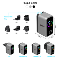 Cargador Rápido Plegable de 70w 65w Gan 30w con Enchufe Europeo, Cargador USB-C para Móvil con Pantalla, Cargadores Rápidos para Teléfono Tipo C al por Mayor