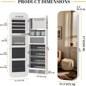 עץ לבן הוביל מראה קיר רכוב קיר דלת מדף תולה תלוי פינה מעוגלת ארון בגדים - Product Image 2